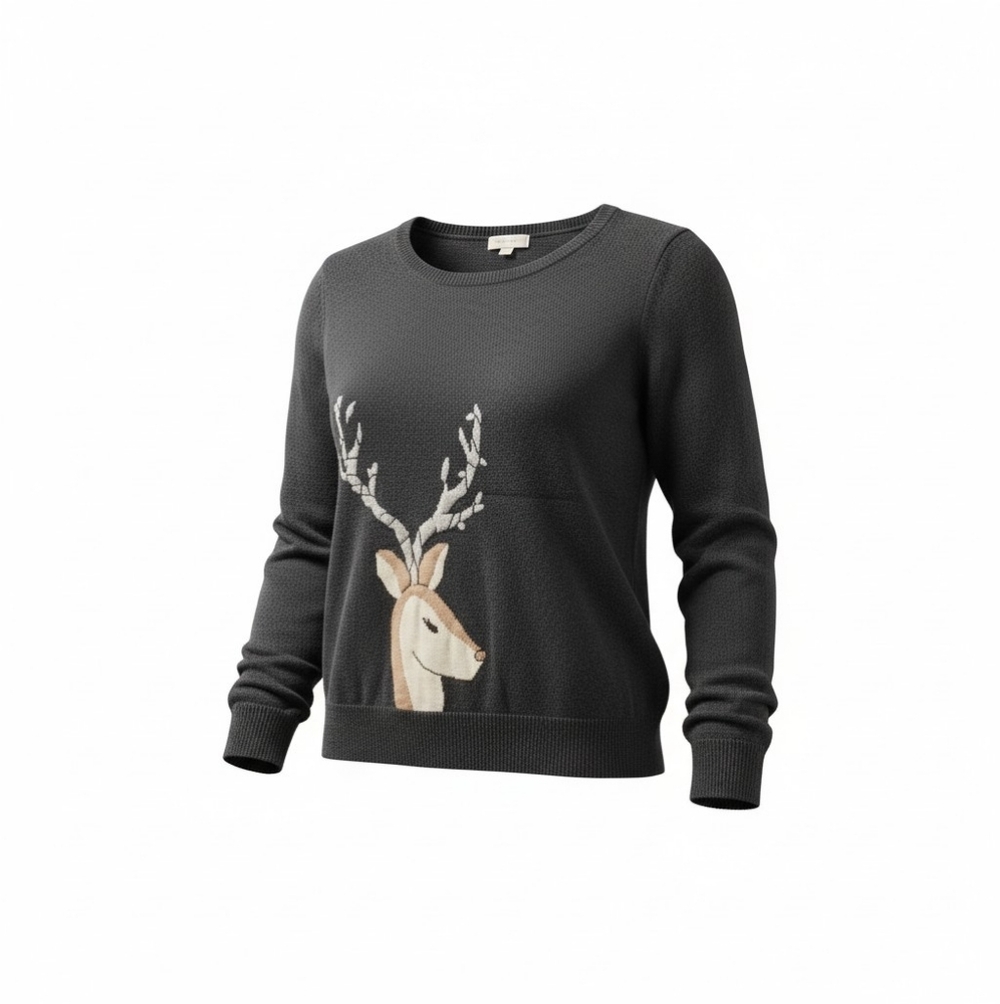 LOFT Gray Sweater with Deer Design